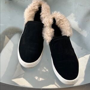 Cozy Black Faux Fur Slip-On Sneakers